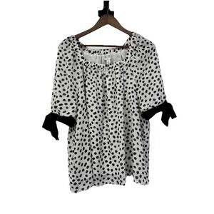 NWT Black Polka Dot Puff Sleeve Tie Bow Sleeve Square Neck Coquette Cottagecore